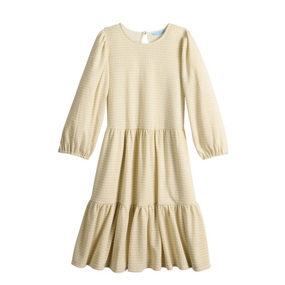 NWT Draper James Neutral Houndstooth 3/4 Sleeve Tiered Pockets Skater Dress XXL - Picture 3 of 12